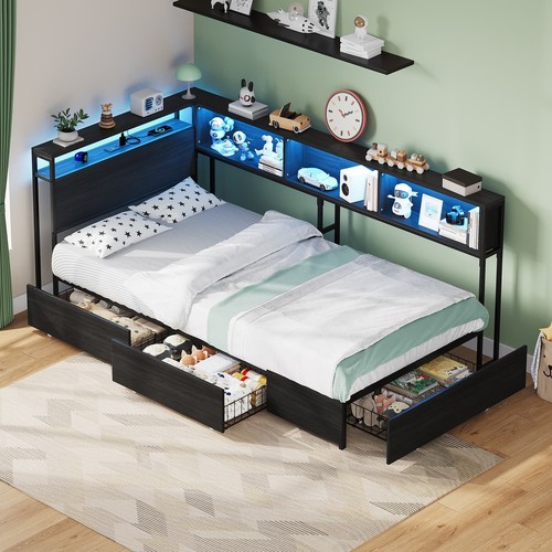 Twin corner bed frame with - twin, led